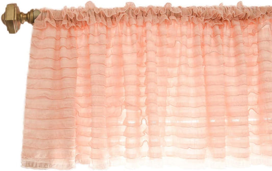 Modern Farmhouse Valance Curtains for Windows | Ruffle Lace Window Topper | Shabby Chic Curtain for Girls Bedroom, Kitchen, Nursery, or Cottage Decor | Lightweight 14"x61" Valance (Blush Pink)