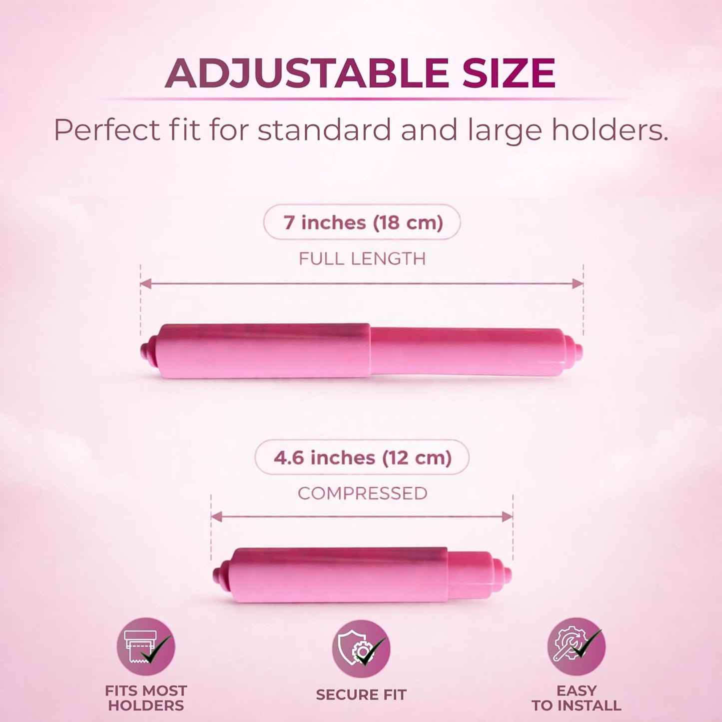 Toilet Paper Roller Holder (7 Inch) Pink - Plastic (Spring Loaded) Replacement Spindle Rod - Roll Extender fits Extra Large Bathroom Tissue Rolls