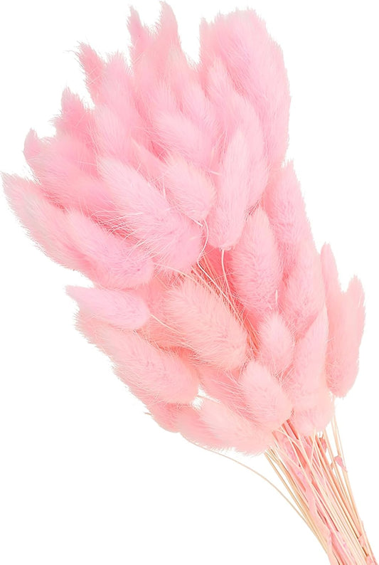 PATIKIL 15.7in Bunny Tails Dried Flowers, 120pcs Pampas Grass Decor Rabbit Tail Natural Pampas Grass Bulk Fluffy Faux Pampas Grass Dried for Home Boho Decor Vase Wedding Table, Pink