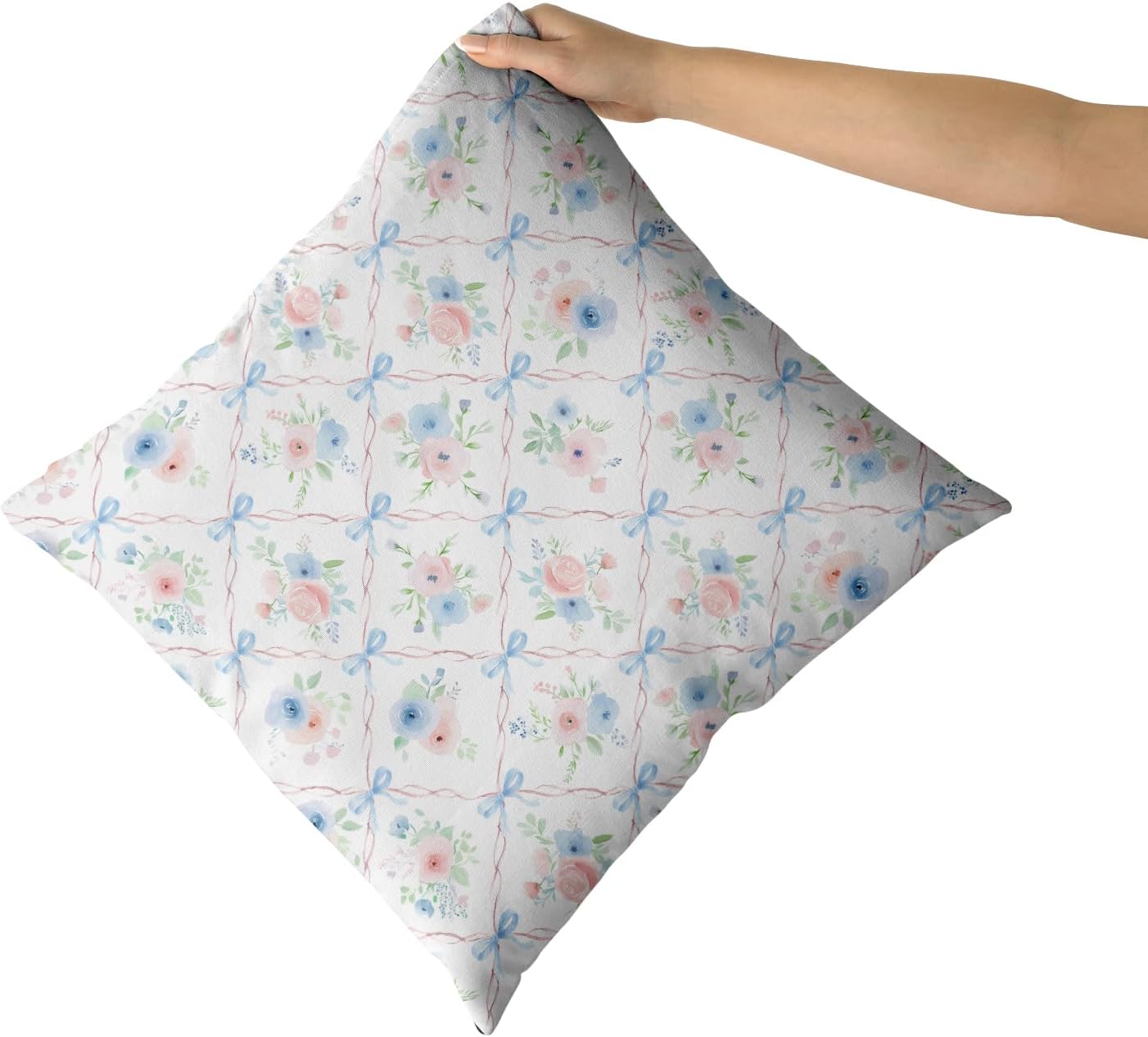 Giwawa Pink and Blue Floral Throw Pillow Covers 18x18 Inch Set of 2 Coquette Bow Pillow Case, Preppy Room Girly Bedroom Bow Room Decor