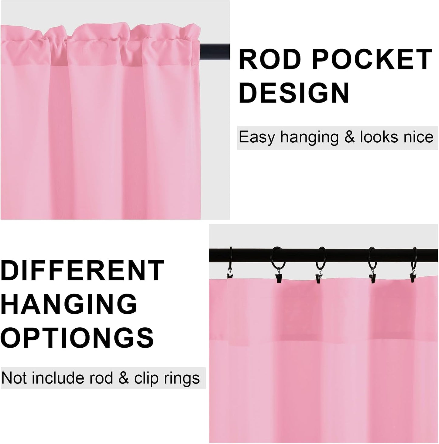 Hiasan Valance Curtains for Kitchen, Living Room, Basement, and Bathroom Windows, Small Window, Farmhouse Solid Short Topper, Short Rod Pocket Curtain Panels - 52 x 18 Inches, Light Pink, 1 Panel