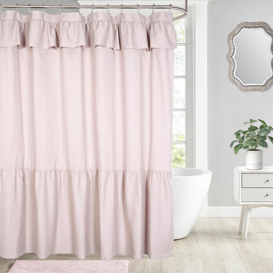 DOSLY IDÉES Ruffled Farmhouse Shower Curtain, Blush Pink Soft Fabric, Country and Chic Style, 72x72 in