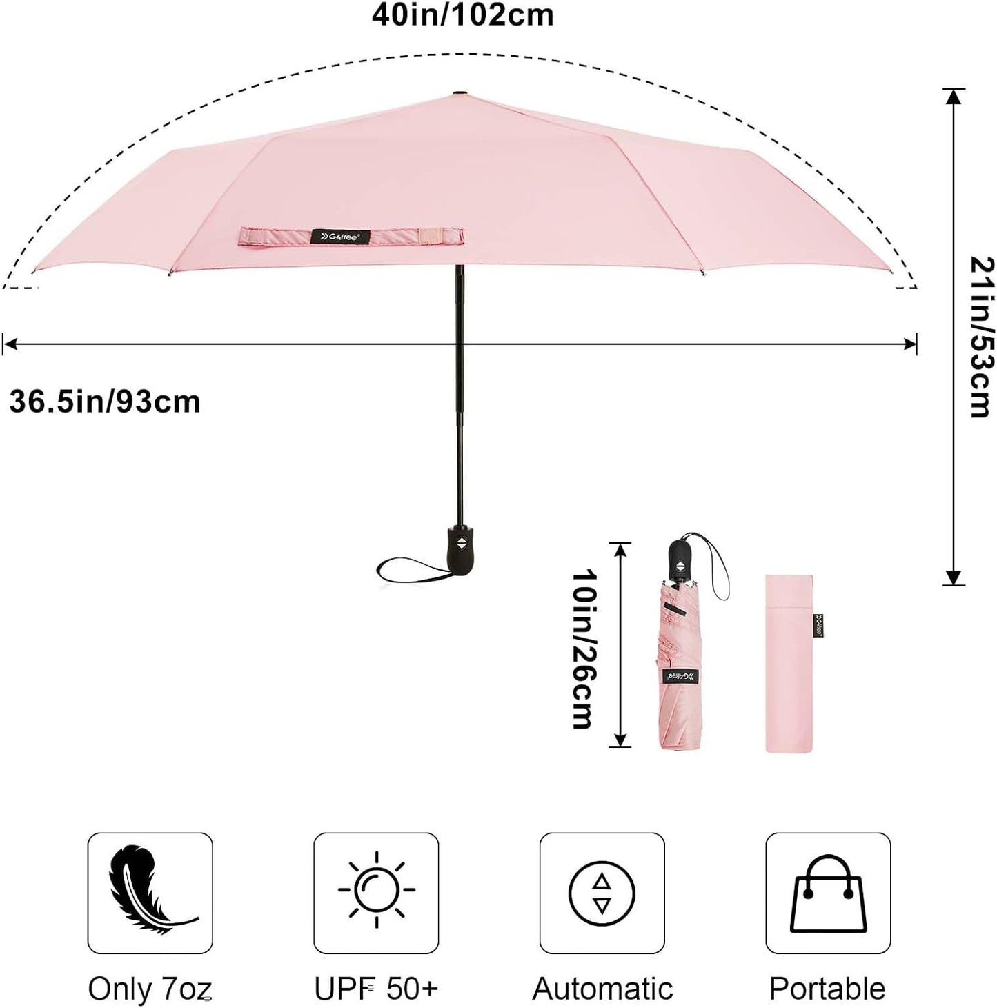 G4Free Travel Sun Umbrella - UPF 50+ UV Protection, 40 Inch Mini Super Slim Small Size Umbrella, Portable Automatic Open and Close