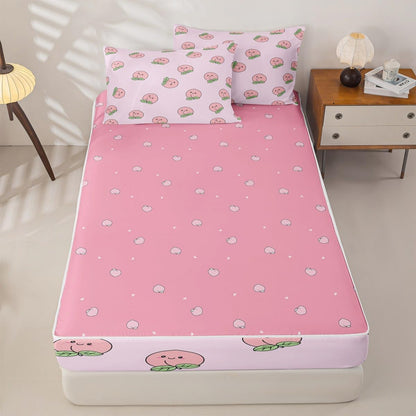 Erosebridal Pink Peach Zipper Bedding Set Twin Size Kids Kawaii Zippered Comforter Set Girl Lovely Cute Fruits Bed in a Bag Cartoon Fruit Food Comforter with Sheets