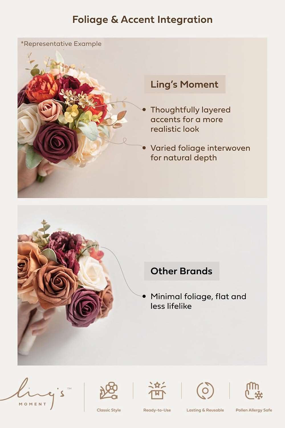 Ling's moment Dusty Rose Artificial Wedding Flower Bouquet for Bridesmaid Pink Floral Bouquet Blush Bridesmaid Bouquets with Ribbon Ceremony Anniversary,7-inch Diameter