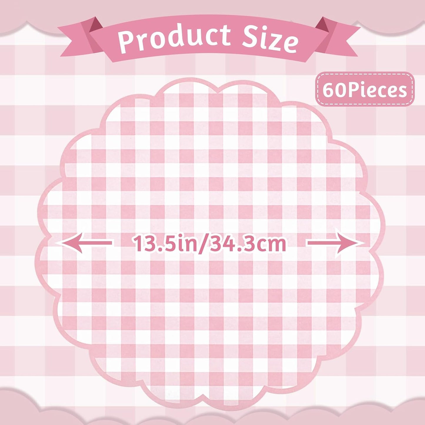 60 Pcs Pink and White Gingham Paper Placemats and 80 Pcs Pink Gingham Napkins