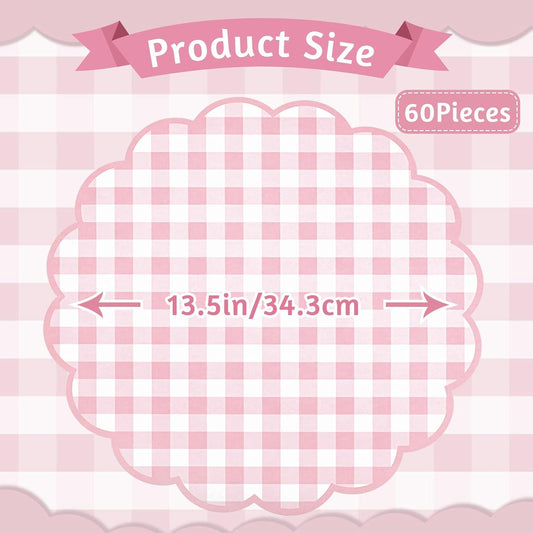 60 Pcs Pink and White Gingham Paper Placemats and 80 Pcs Pink Gingham Napkins