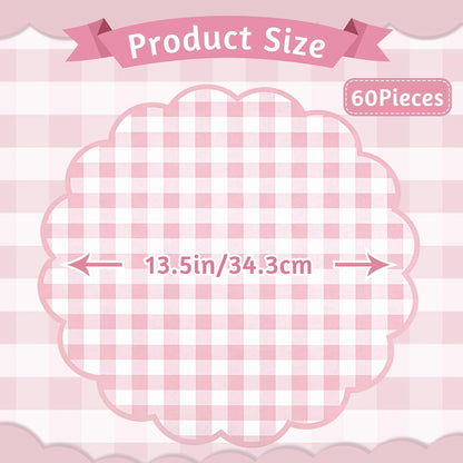 NatNarr 60Pcs Pink Gingham Placemats and 30Pcs Pink Gingham Plates
