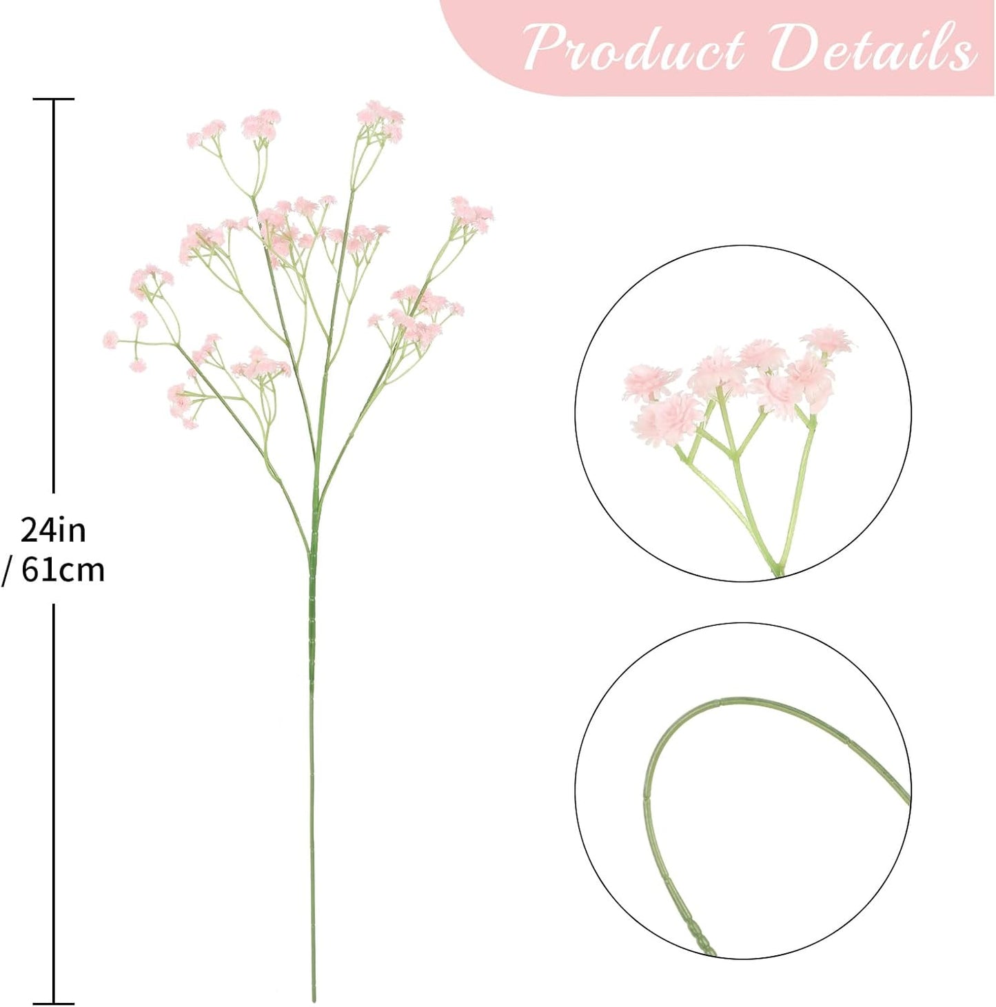 12PCS Pink Babys Breath Artificial Flowers, 24inch Faux Gypsophila Bouquet Real Touch Fake Babys Breath Flowers for Floral Arrangements Wedding Centerpieces Tables Decorations (Pink)