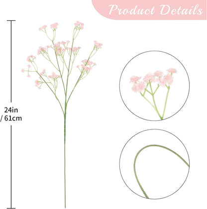 12PCS Pink Babys Breath Artificial Flowers, 24inch Faux Gypsophila Bouquet Real Touch Fake Babys Breath Flowers for Floral Arrangements Wedding Centerpieces Tables Decorations (Pink)