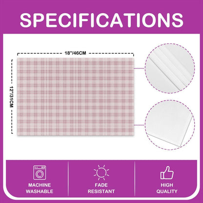 Manfei Grid Kids Placemats Set of 4,Geometric Plaid Square Splicing Table Place Mats,Minimalist Fashion Fresh Kitchen Decor,White Pink Placemat Kitchen Table Decoration 12"x18"