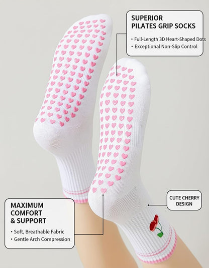 Pilates Socks with Non-Slip Grips Yoga Grippy Barre Workout Athletic Crew Anti-Slip Grip Socks for Women
