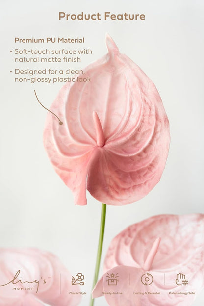 Ling's moment Artificial Anthurium Plants, 8pcs Shabby Blush Silk Filler Flower, Pink Faux Greenery Stems for DIY Wedding Bouquets Centerpieces Arrangements Bridal Shower Party Home Decorations