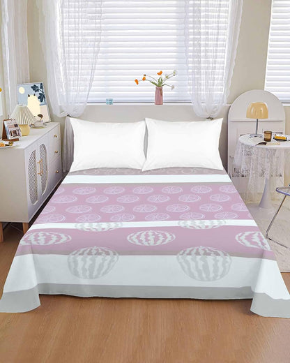 Twin XL Size Flat Sheet Only, Farm Fruits Soft Brushed Microfiber Bed Sheets, Watermelon Lemons Peach Pink Grey Striped Hotel Quality Breathable Bedding Top Sheet, Easy Care, 66"x102"