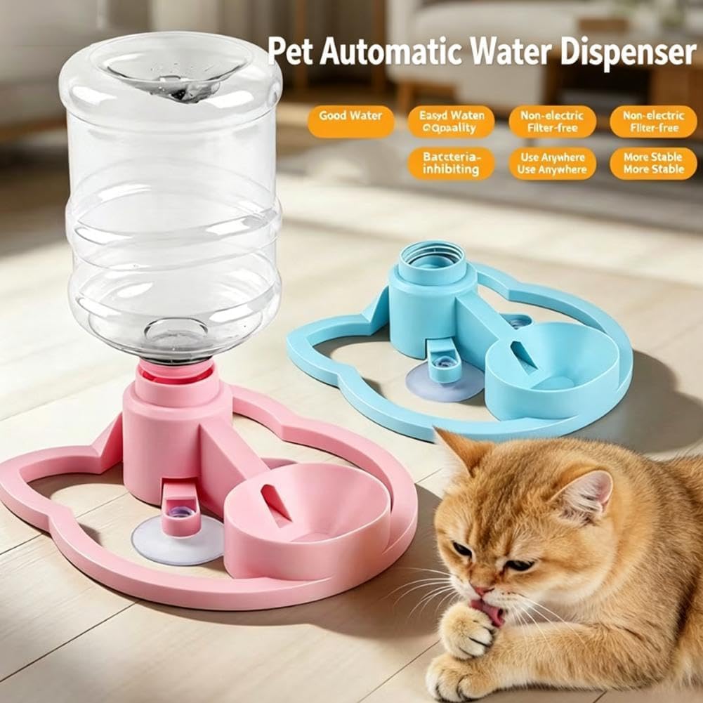 Cat Water Fountain Stand, Automatic Anti-Tipping Cat Water Bowl Kitten Waterbottle Basin Stand Pet WaterDispenser Station Fountain Rack for Indoor Cats, Puppy, Small Dogs Kitten Breed Balcony (Pink)