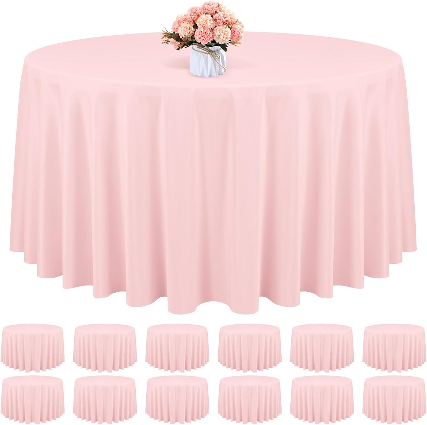 12 Pack Round Tablecloth 120 Inch - Pink Polyester Tablecloth for Round Table, Premium Pink Tableclothes Washable Fabric Table Cover for Wedding Party Banquet Restaurant Reception Dining