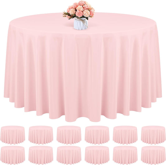 12 Pack Round Tablecloth 120 Inch - Pink Polyester Tablecloth for Round Table, Premium Pink Tableclothes Washable Fabric Table Cover for Wedding Party Banquet Restaurant Reception Dining