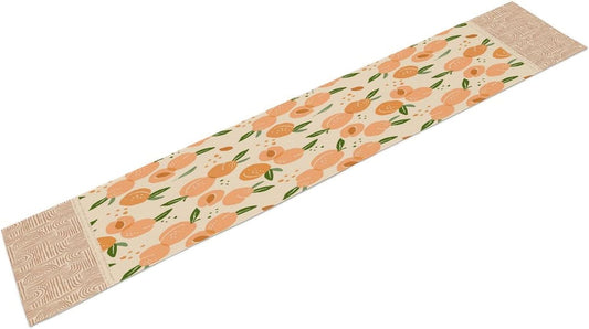 Peach Linen Table Runner, Retro Rustic Bohemian Fresh Pink Orange Food Fruit Leaves Geometric Line Seamless Pattern Home Decoration for Party Living Room Kitchen Dining Coffee Table 13x36in x1 Panel