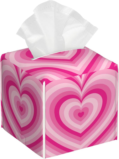 Tissue Box Holder Pink Heart Tissue Box Cover Square Leather Tissue Holder Organizer Portable Decorative Facial Paper Case for Home Office Bathroom Vanity Countertop