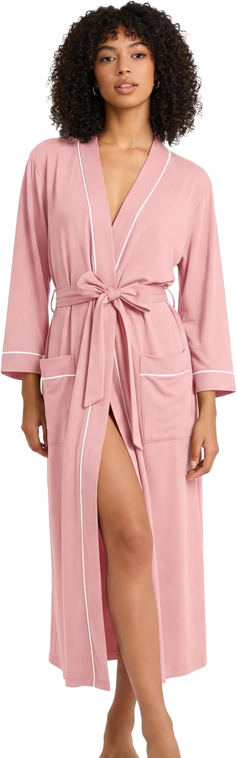 HEARTNICE Womens Cotton Robe, Soft Kimono Spa Knit Long Bathrobe Lightweight Loungewear