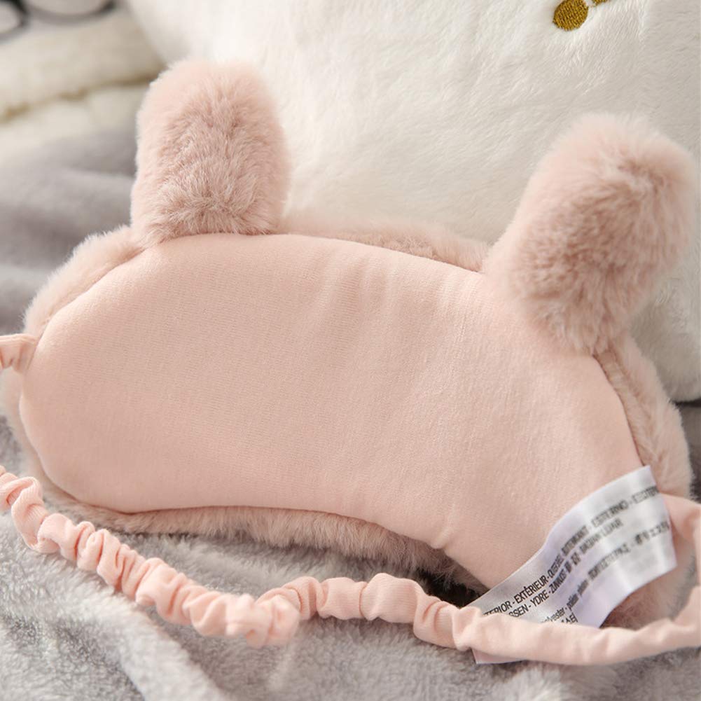 Shinywear Women Plush Rabbit Eye Mask Cute Sleeping Blindfold Eye Cover Fuzzy Bunny Ear Eyeshade for Travel Nap Night Sleeping blinder (Pink Rabbit)