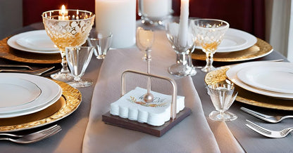 Wood Cocktail Napkin Holder for table, beverage napkin holder with Weighted Metal Arm for Stability, Ideal for Restaurants, Bars, Kitchens, Cafes Indoor/Outdoor Use (Rose Gold)