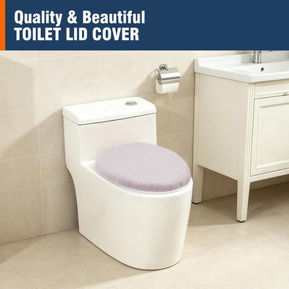 Soft Plush Toilet Lid Cover for Bathroom, Machine Washable Toilet Seat Covers, Fits Most Round Elongated and Oblong Lids, Easy Installation& Cleaning (Bean Paste Pink)