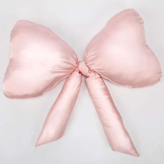 Beeveer 1 Pack Bow Throw Pillow 27 x 24 Inches Big Mother Day Satin Pillow Bow Shaped Coquette Pillows Cushion for Sofa Office Lumbar Gifts Decorative for Mothers Day Aesthetic Decor(Pink)