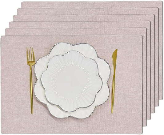LoveNova Placemats Set of 6, Place Table Mats Indoor, Cloth Placemats Washable, Dinner Placemats Heat Resistant, Faux Linen Dining Table Placemats, 6pc, Light Pink, 13 x 19inch