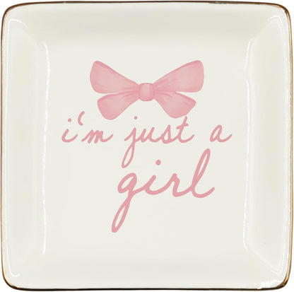 WODMIS Coquette Pink Bow Ceramic Jewelry Tray Dish, Preppy Ribbon Jewelry Plate Ring Trinket Dish, Aesthetic Trendy Gifts for Women Bestie Aunt, Friendship Gifts for Best Friends 427