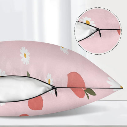 Peach Flower Pink Long Satin Pillowcase with Zipper 21X54 inches Silk Body Pillow Cover for Hair Skin Soft King Pillow Cases Cool Square Throw Pillowcases for Couch Bed Love Gifts