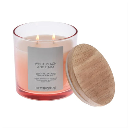 White Peach and Daisy Scented 2-Wick Ombre Jar Candle 12oz.