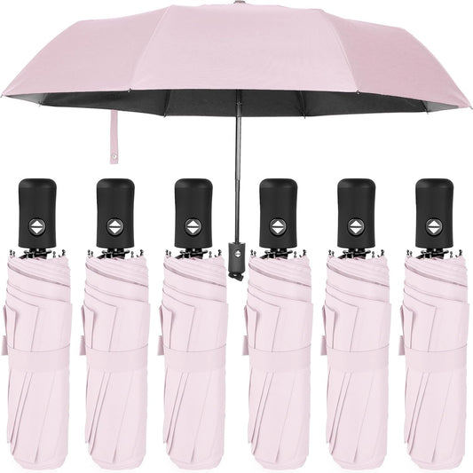 Jexine 6 Pcs Windproof Travel Umbrella for Rain Compact Small Automatic Lightweight Portable Umbrella for Men Women Backpack