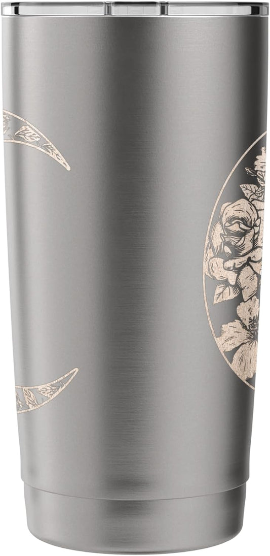 Trendy Rose Filled Crescent Moon Peach Colour Stainless Steel Insulated Tumbler
