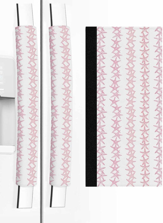 Light Pink Starfish Coastal Refrigerator Door Handle Covers Set of 2, Nautical Summer Ocean Modern Kitchen Fridge Microwave Oven Dishwasher Stove Cabinet Handle Protectors, Washable Appliance Decor