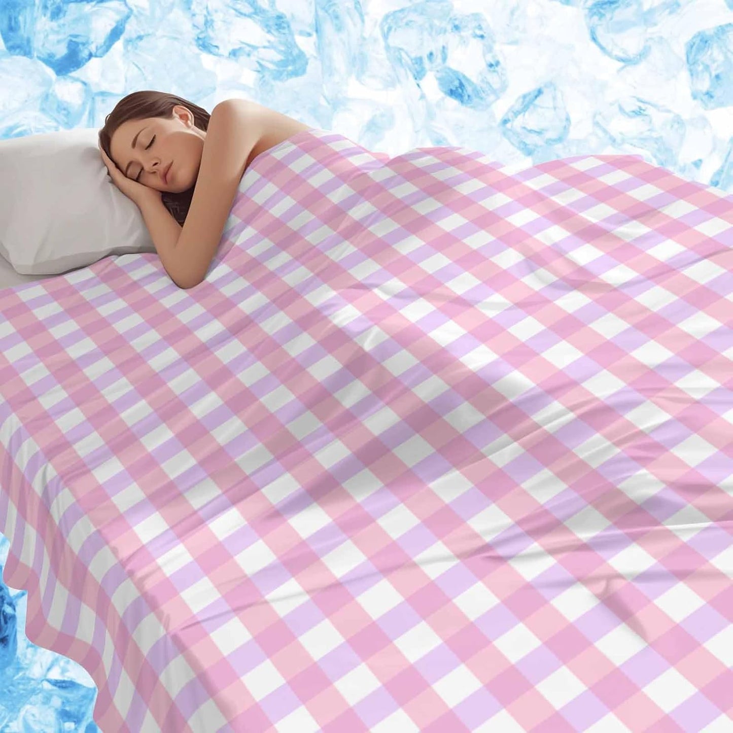 Pink White Gingham Cooling Blanket, Lightweight Breathable Summer Throw Blanket with Double Sided Cold Effect,Minimalism Buffalo Checkered Pattern Picnic Beach Blankets Bed Sheet for Sleepers 40"x60"