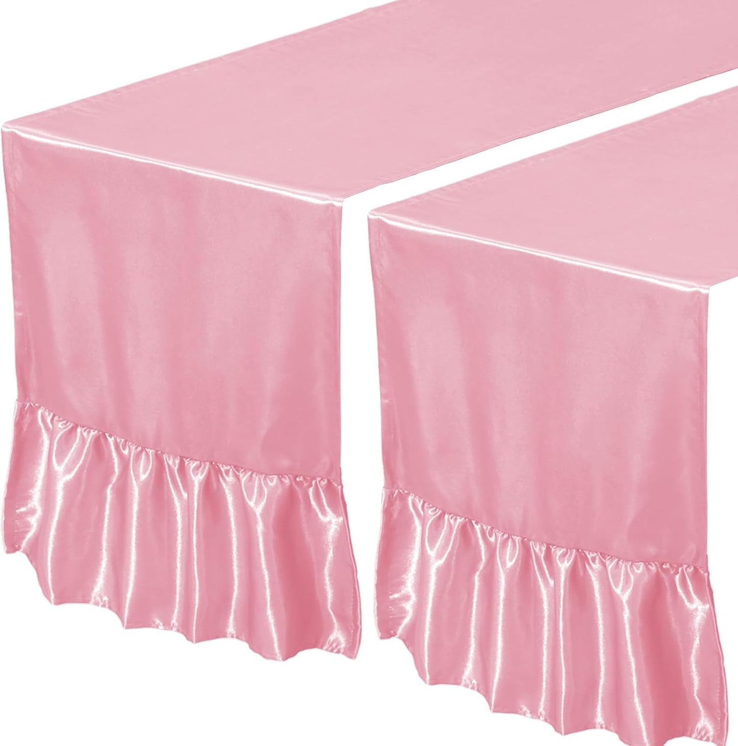 2 Pack Pink Satin Table Runner 12 x 72 Inch Ruffle Table Runner,Satin Runners for Tables-Luxurious Dining and Party Decor