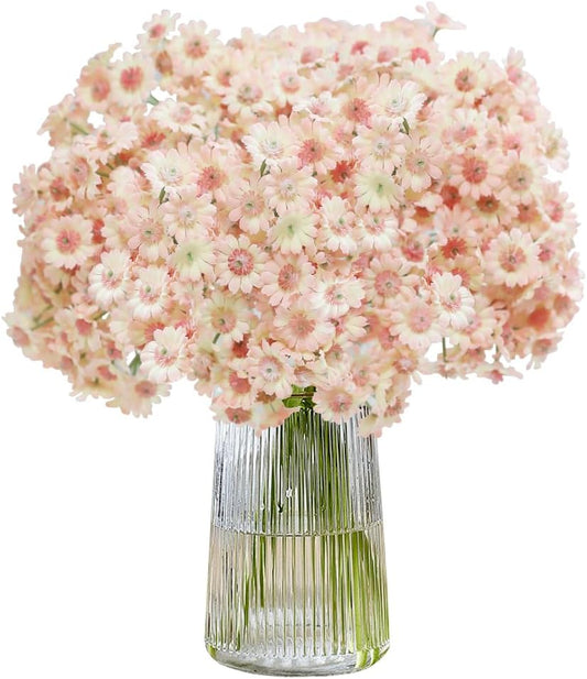 Artificial Daisy Flowers 10 Bundles,Fake Wildflowers with Stems for Wedding Centerpiece Arrangements Indoor Outdoor Decoration,Pink