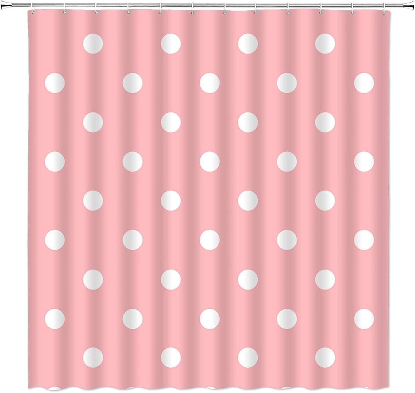 Polka Dot Shower Curtain Pink White Geometric Polka Dot Cute Girl Modern Home Fabric Bathroom Curtains Decor Set Include Hooks,70" WX70 H