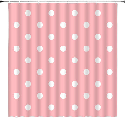Polka Dot Shower Curtain Pink White Geometric Polka Dot Cute Girl Modern Home Fabric Bathroom Curtains Decor Set Include Hooks,70" WX70 H