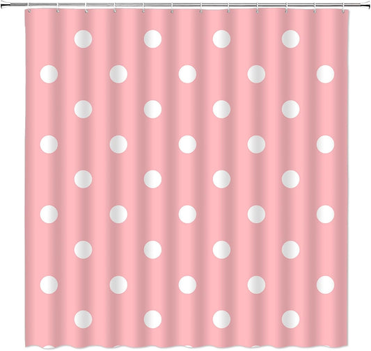 Polka Dot Shower Curtain Pink White Geometric Polka Dot Cute Girl Modern Home Fabric Bathroom Curtains Decor Set Include Hooks,70" WX70 H