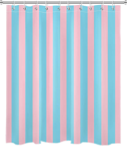EOBTAIN Pink and Blue Striped Shower Curtain with 10 Hooks Cute Pastel Stripe Simple Girly Bathroom Curtains,Minimalist Washable Waterproof Fabric Bath Curtain Decor,60x72 Inch