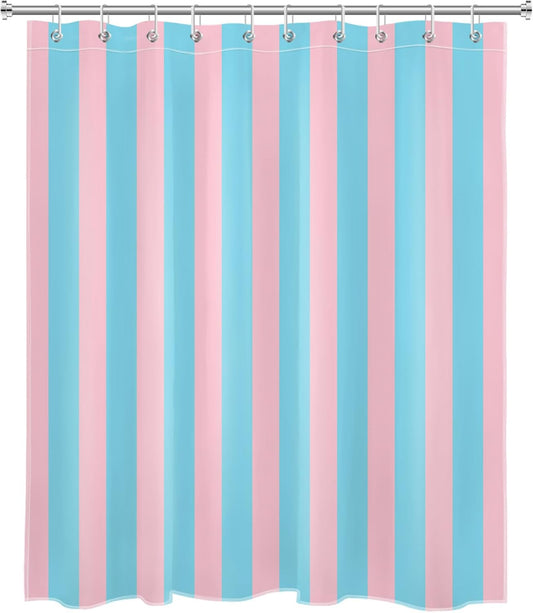 EOBTAIN Pink and Blue Striped Shower Curtain with 10 Hooks Cute Pastel Stripe Simple Girly Bathroom Curtains,Minimalist Washable Waterproof Fabric Bath Curtain Decor,60x72 Inch