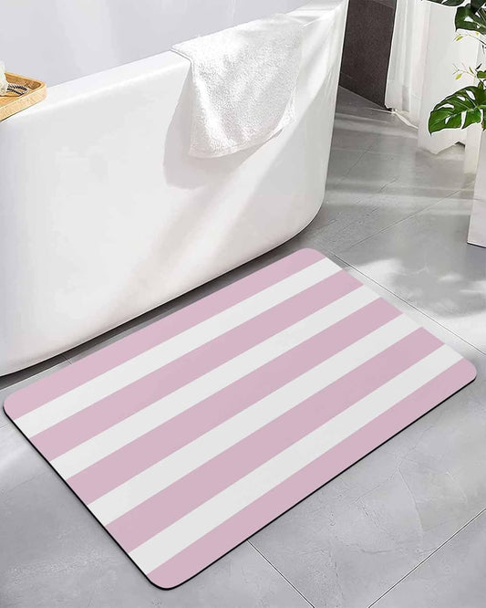 Pink Stripe Bath Mat for Tub,Modern Simple Geometric White Striped Non Slip Bathroom Floor Runner Rug Quick Dry & Absorbent Diatomaceous Earth Shower Sink Bedroom Kitchen Living Room Doormat 16"x24"