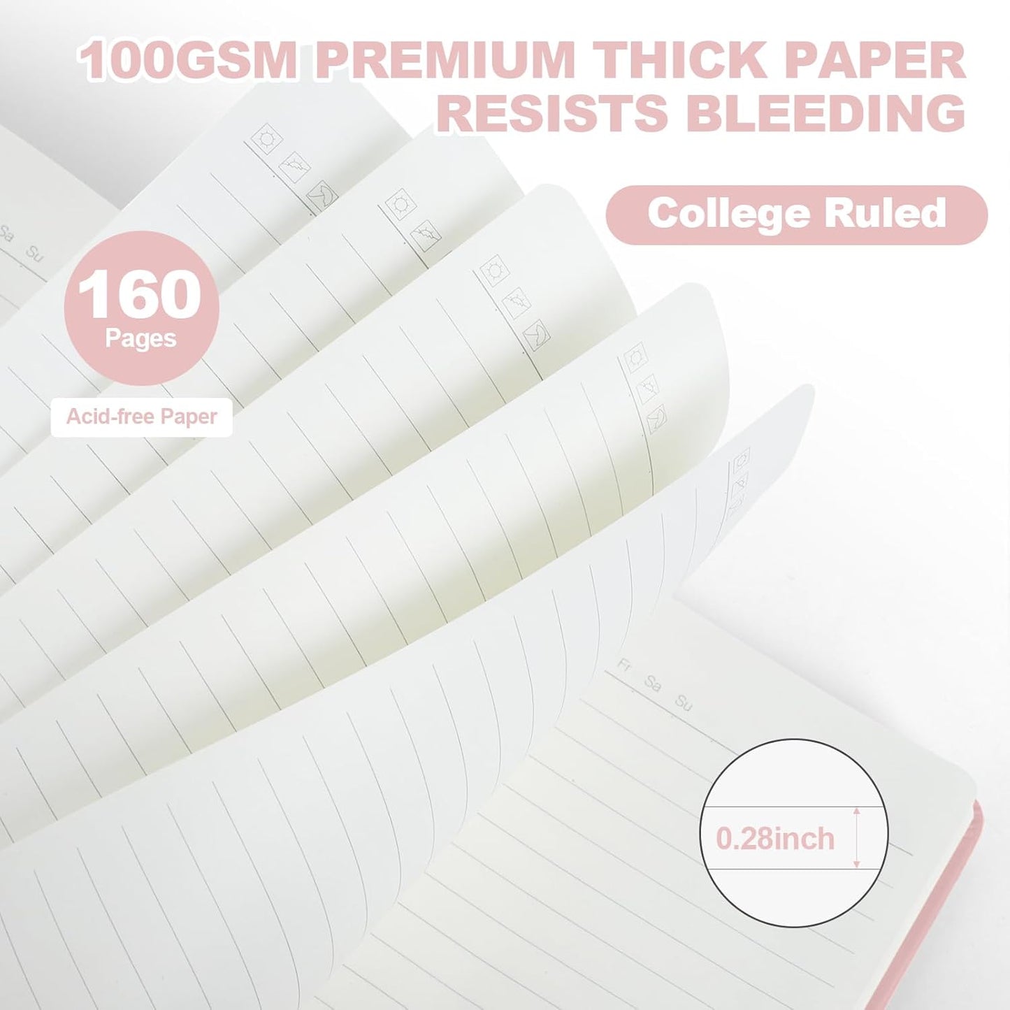 SUQJOY Lined Journal Notebooks for Writing, 100 GSM Thick Paper, 1 Pack Hardcover Notebooks, A5 College Ruled Notebook, Journaling Notebook for School/Travel/Office (Pink- 1 Pack)