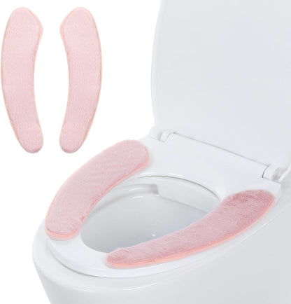 Pink Toilet Seat Cover Thick and Warm Toilet Seat Cushion Cover Warm Plush Thick Padded Washable and Reusable Self-Adhesive Mat for Winter Non Slip Soft Toilets Seats Cushion Double Flap Separation