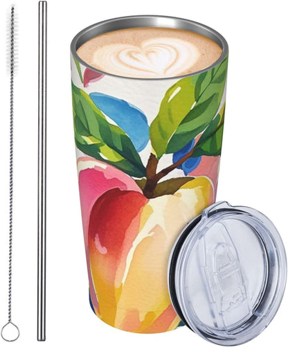 Colorful Peach Watercolor 20oz Tumbler Stainless Steel Insulated Travel Tumblers Leakproof Travel Coffee Mug With Lid And Straw Water Bottle Drink Tumbler Cups Gifts For Women Men Lovers