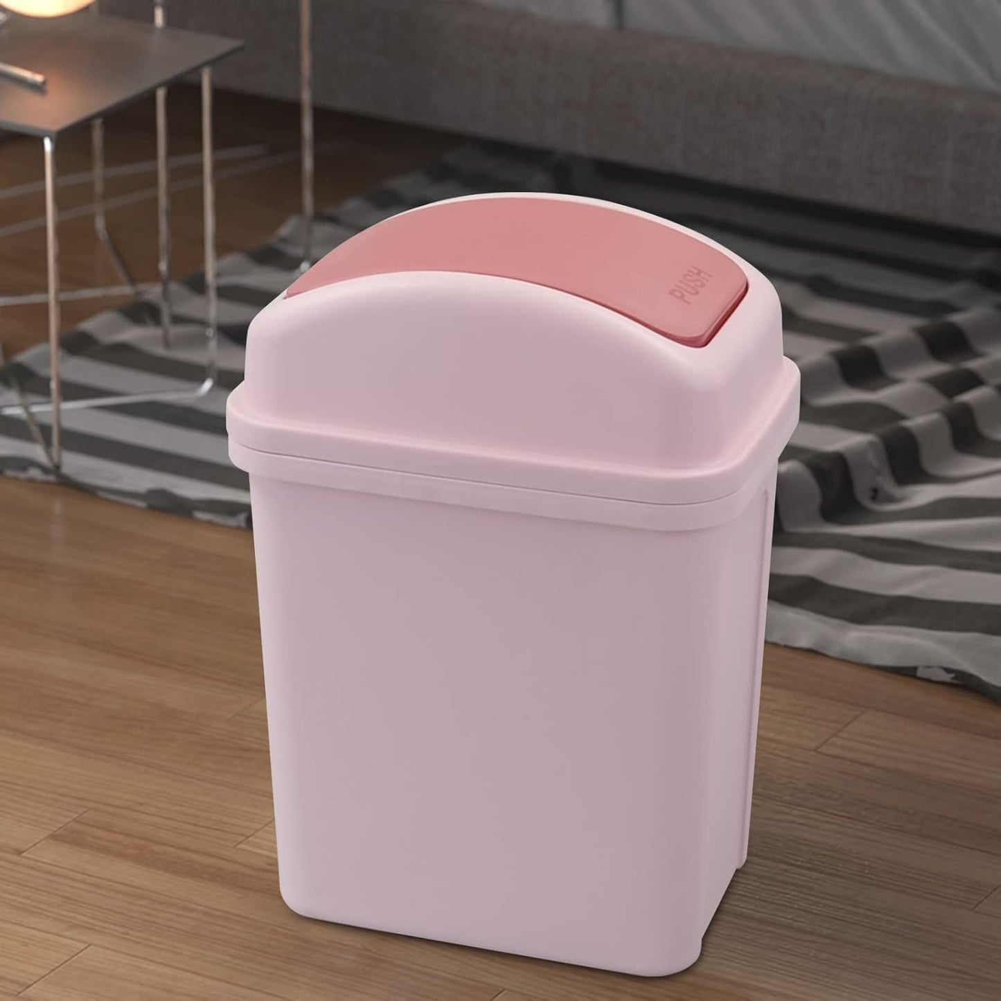 7 L Small Garbage Can with Swing Lid, 1.8 Gallon Indoor Trash Bin with Lid (Pink)