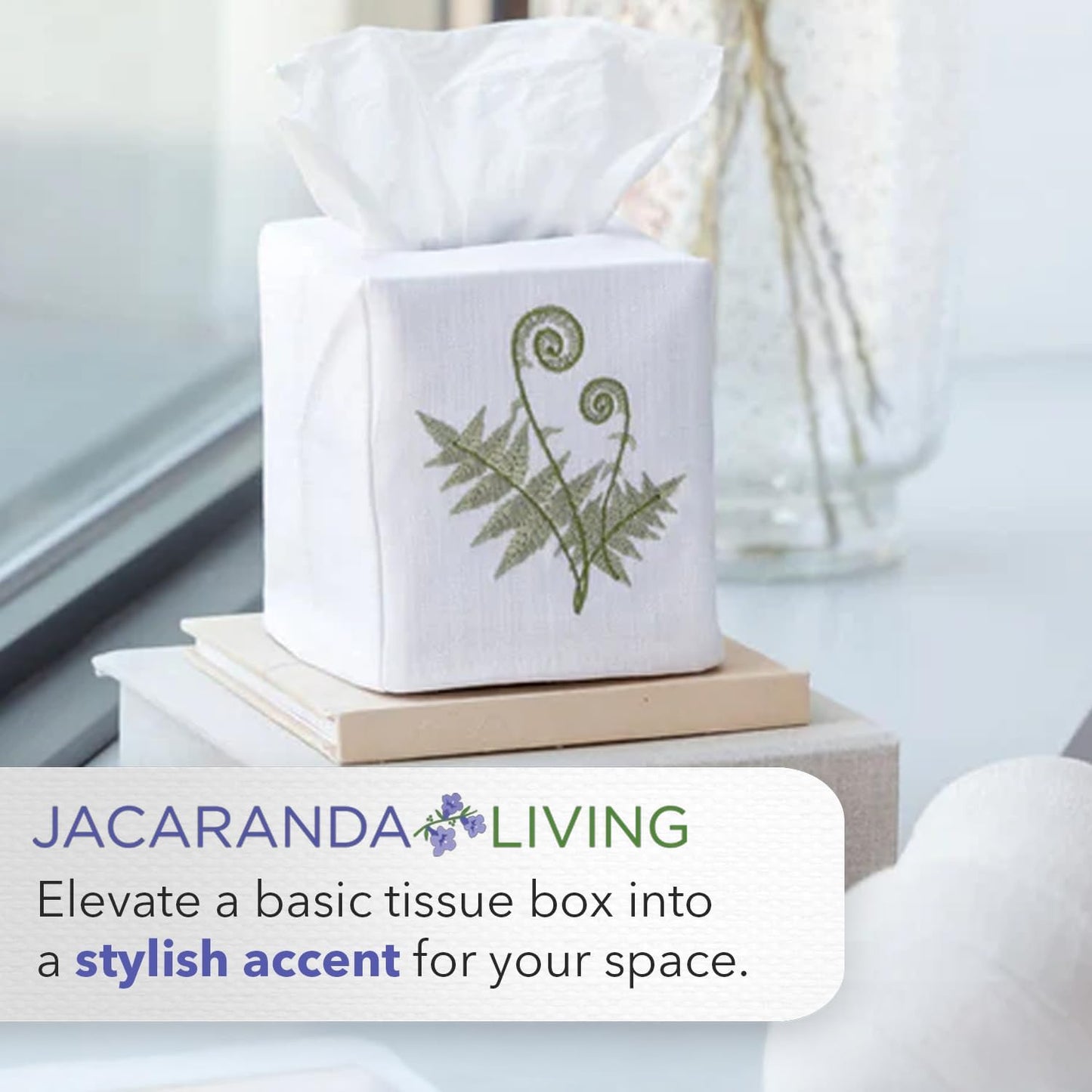 Jacaranda Living Square Tissue Box Cover, Linen/Cotton Fabric Tissue Holder, Decorative Cloth Tissue Cube Cover, Botanical Designs, Hydrangea Too (Light Pink)