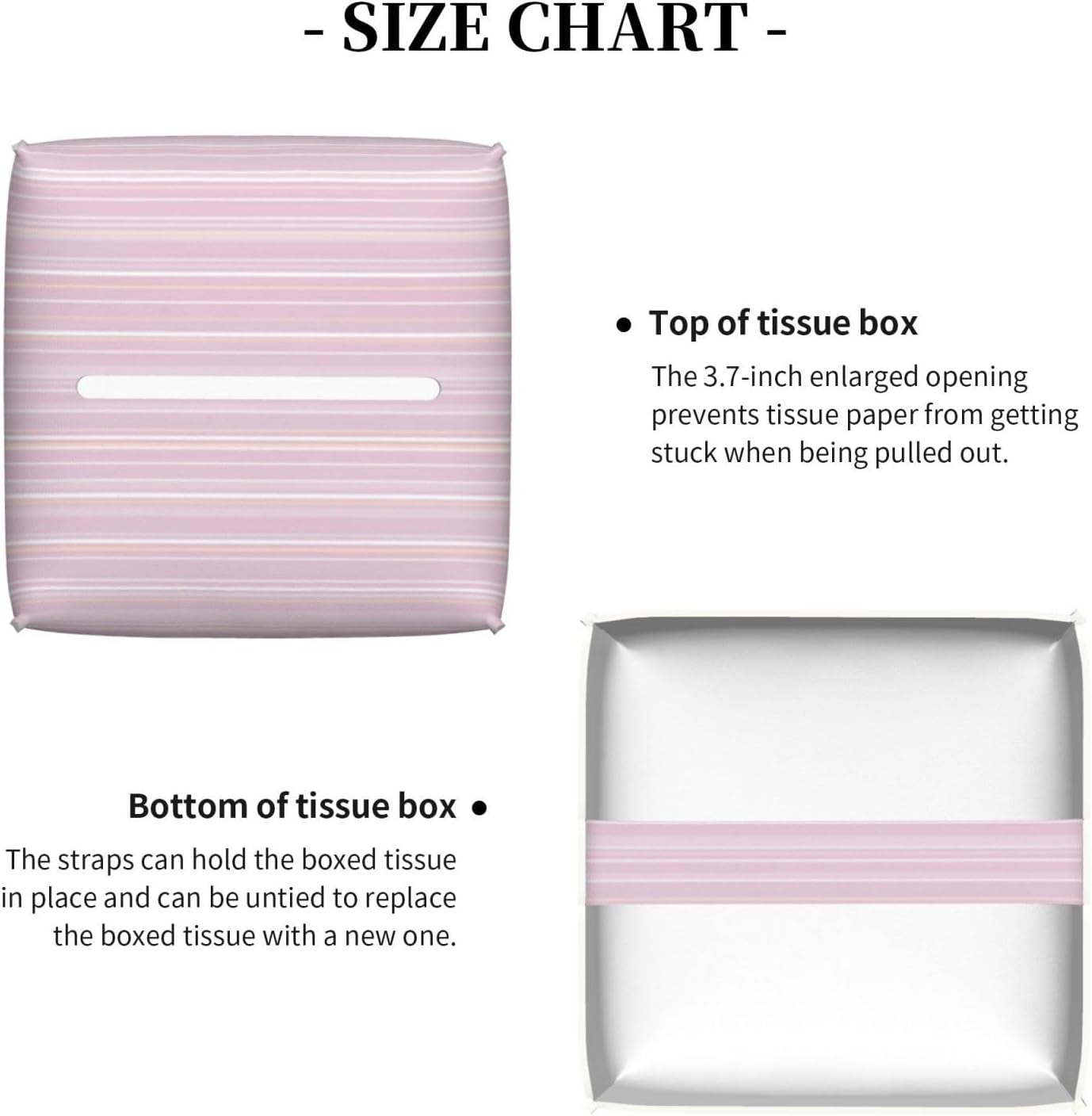 Pastel Light Pink Thin Stripes Pattern Tissue Box Cover Square Pu Leather Waterproof Tissue Box Holder for Car Bathroom Bedroom Office Tabletop Decor